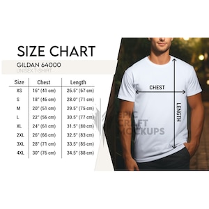Gildan 64000 Size Chart Man Lifestyle White, Gildan 64000 T-Shirt Size Chart Mockup, Unisex G640 Tee Size Chart, Tshirt Gildan Size Chart