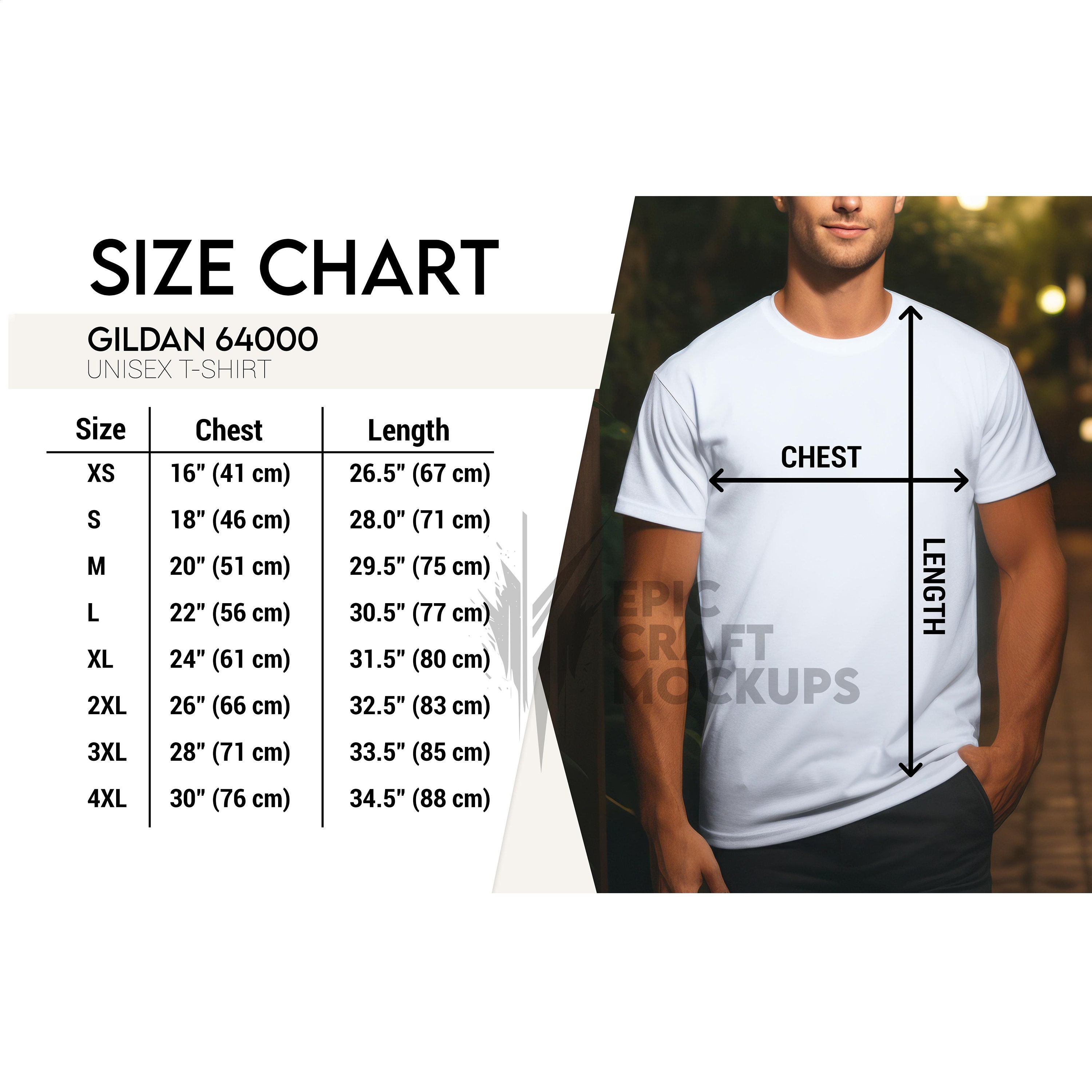 Gildan 64000 Black Unisex T-shirt Size Chart inches/cm, Gildan T-shirt  Mockup Sizing Chart, Digital Download Sizing Chart -  Denmark