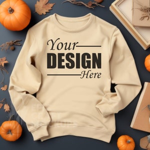 Halloween Gildan 18000 Mockup Flat Lay Sand Gildan Sweatshirt Mockup, Casual Wear Mockup Cozy Fall Sweater Mock, Oversized 18000 Mock