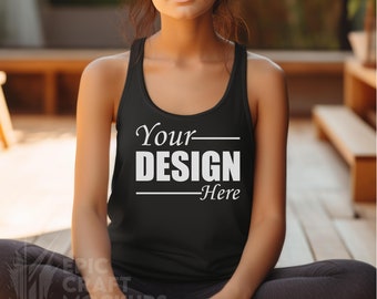 Next Level 1533 Mockup Woman Black Tank Top, Yoga Pose Model Mockup, Fitness Mockup Women's Shirt Mockup, Apparel Mockup, Trendy Mockup