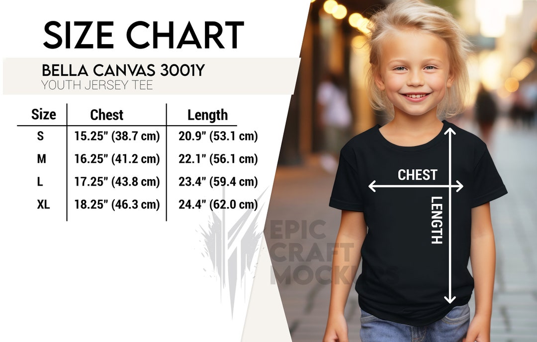 Bella Canvas 3001Y Size Chart, Youth Shirt Size Chart, Kids Tshirt ...