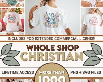 Paquete completo de tienda cristiana PNG SVG, citas de Dios de las Escrituras, diseños religiosos cristianos, Jesucristo, camiseta, ropa de fe, camisa bíblica, santa
