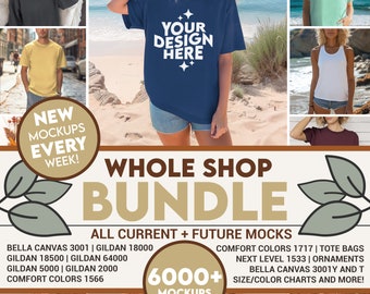 Whole Shop Mockup-bundel, volledige toegang tot digitale mockups, diverse lifestyle-modellen, Gildan-bundel, Bella Canvas 3001-bundel Mega Shop Deal