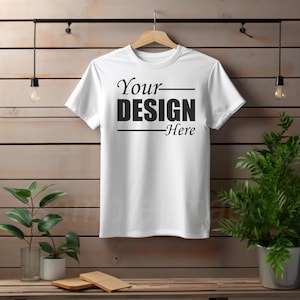 Bella Canvas 3001 Mockup Flat Lay White Color T-shirt Wood Background, Styled Shirt Display, Trendy Apparel Mockup Rustic Boho Tee Cozy