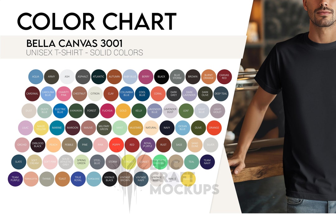 Solids Color Chart Bella Canvas 3001 Tshirt Men, Color Table POD BC