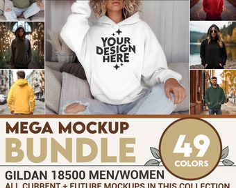 Gildan 18500 Mockup Bundle, 18500 Hoodie Bundle Schwarz Weiß Rot, Model Mockups, Bundle mit ganzen Abschnitten, Lifestyle Mockups Sweatshirt in Übergröße