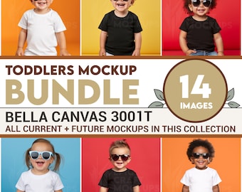Bella Canvas 3001T Mockup Bundle Toddler Tshirt, Kids Shirt Mockup Small Boys and Girls, Studio Lighting Mock Ups Baby POD BC 3001T Trendy