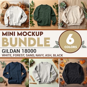 Gildan 18000 Mockup Bundle Flat Lay, 18000 Sweater Bundle, Gildan Model Mockups, Whole Section Bundle, Sand Sweatshirt Mockups White Black