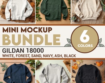 Gildan 18000 Mockup Bundle Flat Lay, 18000 Sweater Bundle, Gildan Model Mockups, Whole Section Bundle, Sand Sweatshirt Mockups White Black