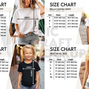 Mockup Size Chart Bundle Woman and Man Lifestyle White, Bella Canvas 3001 Size Chart Gildan, Comfort Colors Size Chart, Tshirt Sizing Chart image 5