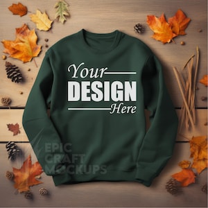 Gildan 18000 Mockup Forest Green Flat Lay Gildan Sweatshirt Mockup, Casual Wear Mockup Cozy Fall Sweater Mock, Oversized 18000 Mock Autumn