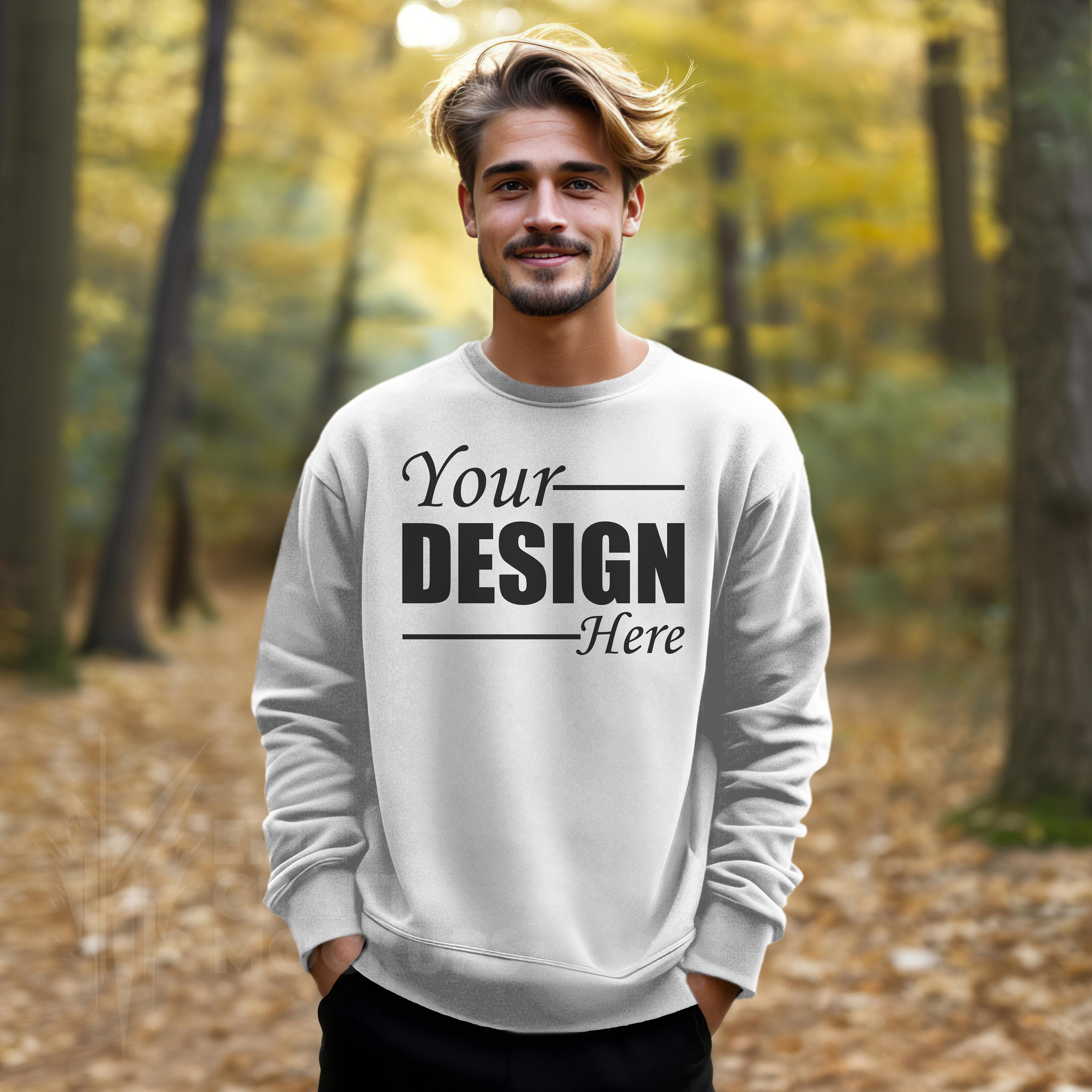 Gildan Customink Sweater Gildan 18000 Mockup White Man Crewneck