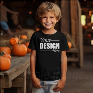 Ragazzo Camicia per bambini Mockup Halloween Autunno Nero Bella Canvas 3001Y, Maglietta per bambini Mock Mockup, Mockup per bambini Mockup alla moda per neonato