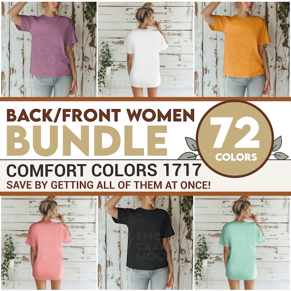 Back and Front Bundle Comfort Colors 1717 Mockup Tshirt POD Boho Style, CC1717 Shirt Mock-up Bundle Model Back Casual Holiday Neutral Mocks