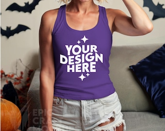 Purple Rush Halloween nächsten Level 1533 Mockup Frauen, N1533 Racerback Tank Top Model Mockup Herbst Herbst, Lifestyle Mock-Up Racerback Mock