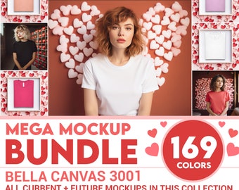 Bella Canvas 3001 Valentines Mockup Bundle Flat Lay, Valentines Day Mockup Bundle Shirt Mock, Tshirt Mockups POD Love Mocks Models Woman