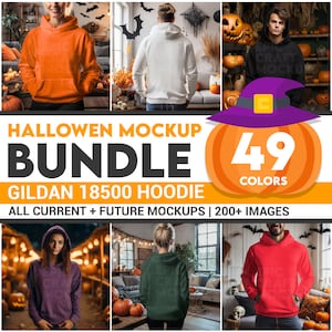 Halloween Gildan 18500 Mockup Hoodie Bundle, Fall 18500 Sweater Bundle Autumn Gildan Model Mockup, Whole Section Bundle Lifestyle Sweatshirt