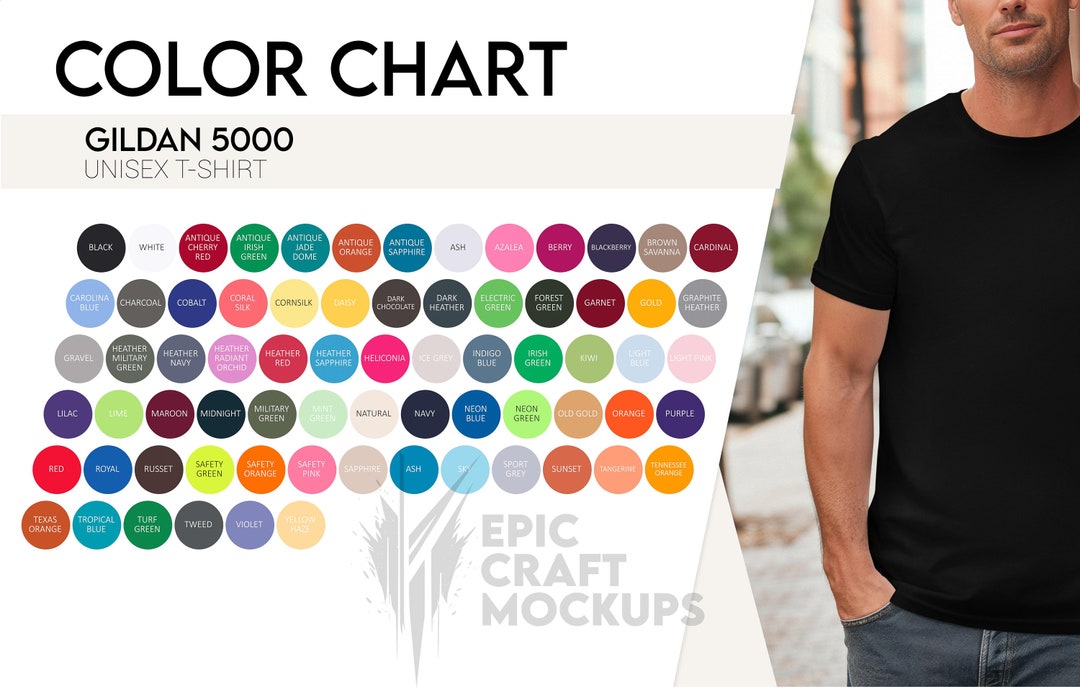 Color Chart Gildan 5000 Tshirt Men, Color Table POD G5000 Tee, T-shirt ...