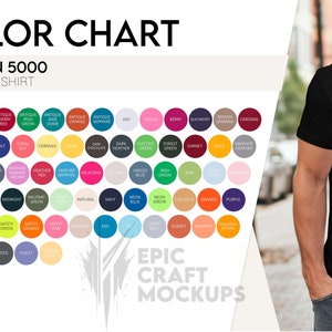 Color Chart Gildan 5000 Tshirt Men, Color Table POD G5000 Tee, T-Shirt Color Guide Gildan 5000 Color Profile Man