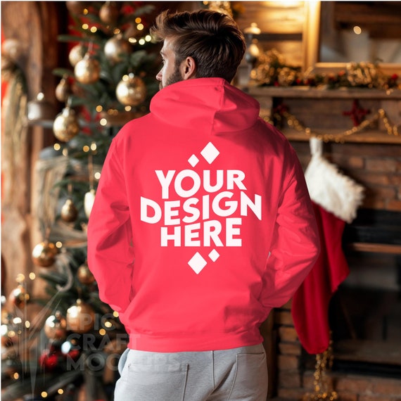 Paprika Back Christmas Gildan 18500 Mockup Man Hoodie Oversized POD Holidays Mock up Sweater Print on Demand Xmas Winter Sweatshirt Etsy