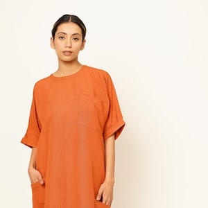 Linen Midi Dress, Tea Length Dress with Pockets, Oversized Comfortable Dress, Summer Leisure Wear, Travel-Friendly Outfit, Custom Plus Size