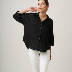 Linen Short Sleeve Button Down Shirt, Collared Linen Shirt, Oversized Linen Blouse, Flax Linen Shirt Women, Summer Linen Clothing, Plus Size