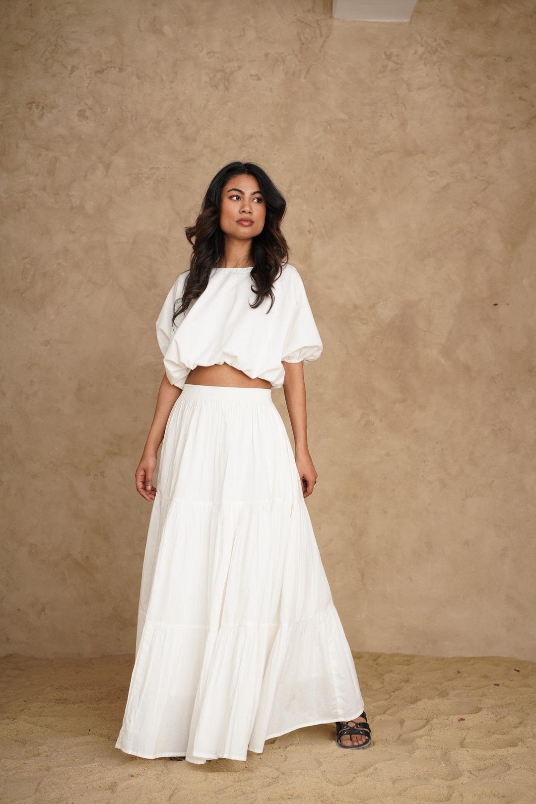 Cotton Boho Skirt and Top Set, Tiered Maxi Skirt With Pockets, Boat ...