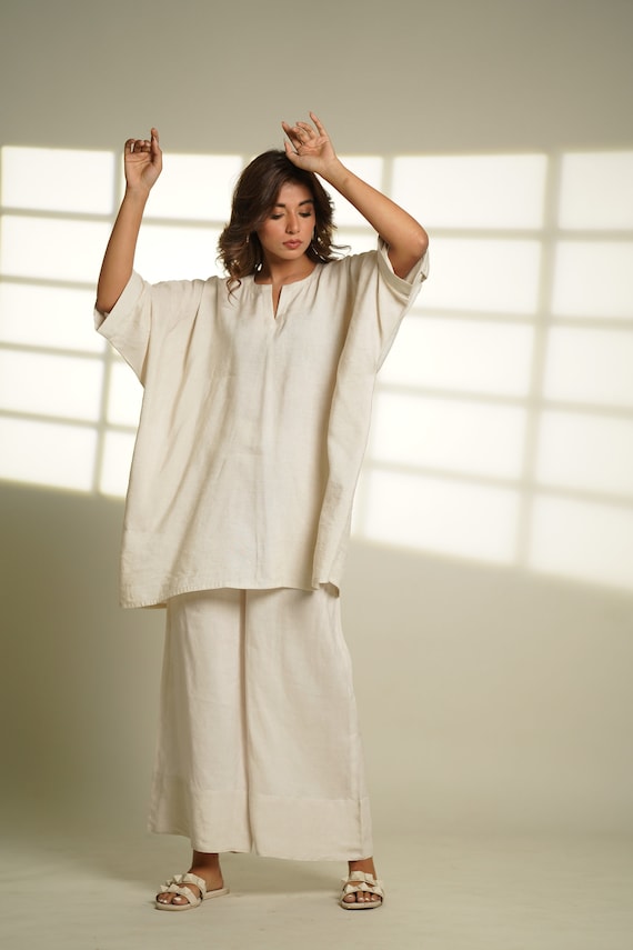 Linen Set Cream White Pyjama Set Oversized Pajama Top Comfy Linen Custom Plus Size and Petite Sizing Maternity Clothing Fall Clothing Etsy UK