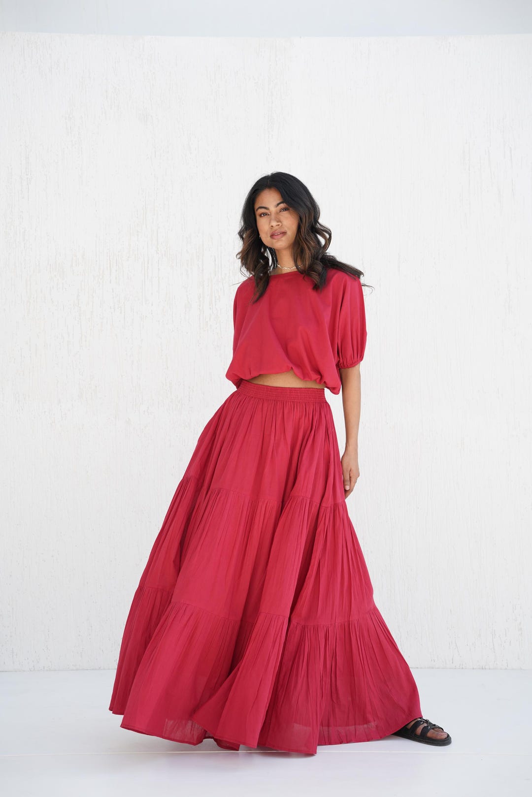 Cotton Boho Skirt and Top Set, Tiered Maxi Skirt With Pockets, Boat ...