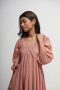 Organic Cotton Pleated Maxi Dress, Pink Tiered and Layered Dress, Boho Tunic with Pockets, Comfortable Loose Fit, Plus Size, Custom Sizing product logo