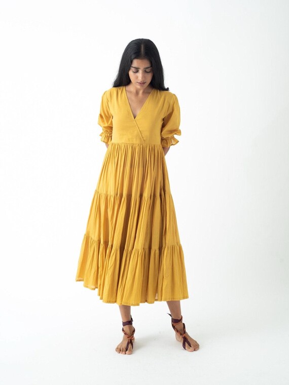 Organic Cotton Midi Dress, Empire Waist Dress, Flowy Full Skirt Dress, Wedding Guest Outfit, Vintage Bridesmaid Dress, Plus Size Boho Dress
