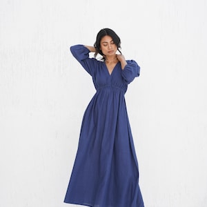 Textured Cotton Maxi Dress, Long Cottagecore Dress, Soft Gathered Flowy Dress, Comfortable Fit, Boho Tunic, Relaxed Summer Dress, Plus Size