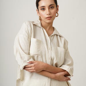 Linen Short Sleeve Button Down Shirt, Collared Linen Shirt, Oversized Linen Blouse, Flax Linen Shirt Women, Summer Linen Clothing, Plus Size