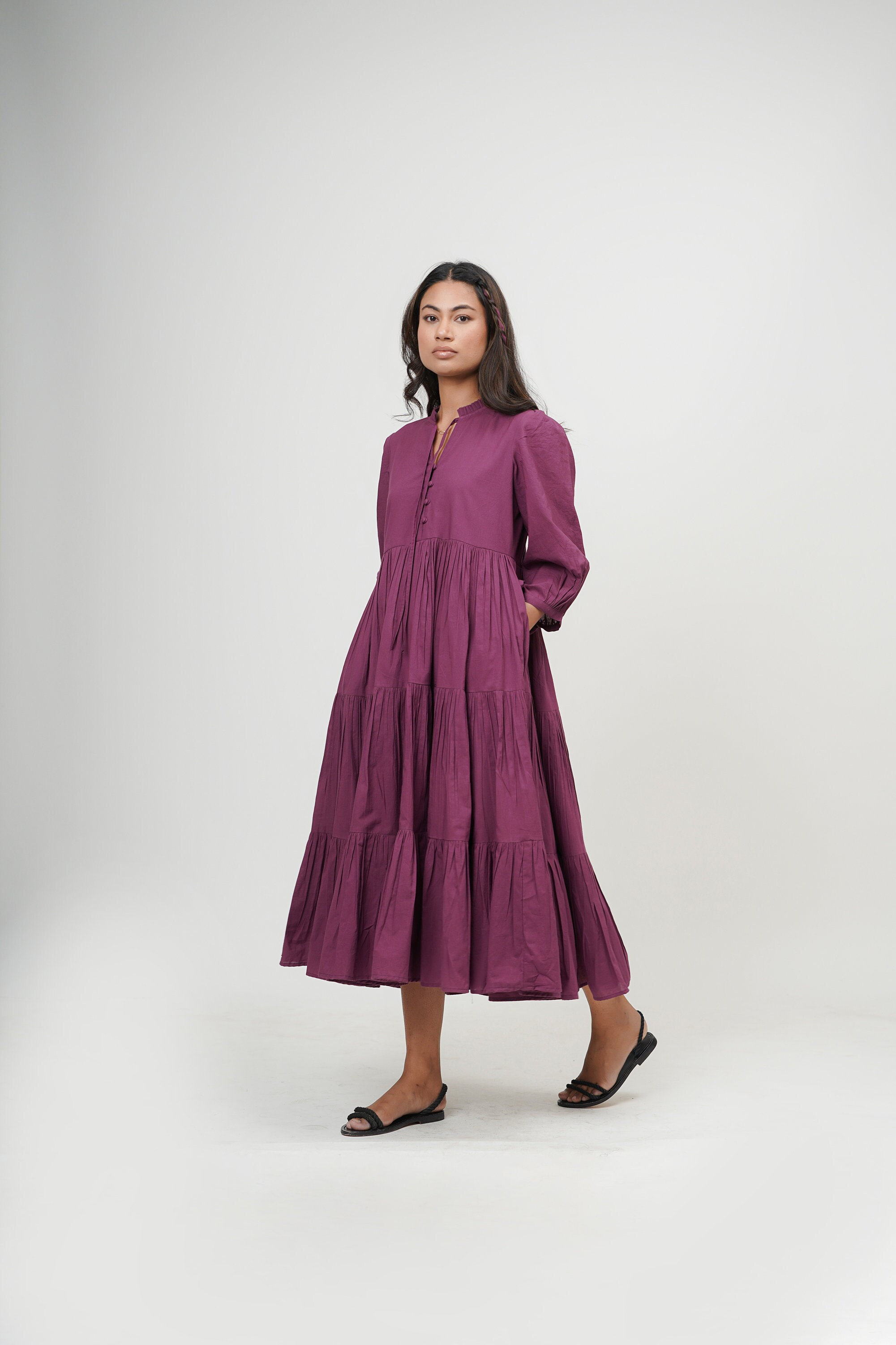 strapless open back dress Purple Infinity Bridesmaid Dress with Long Straps and Folded Skirt