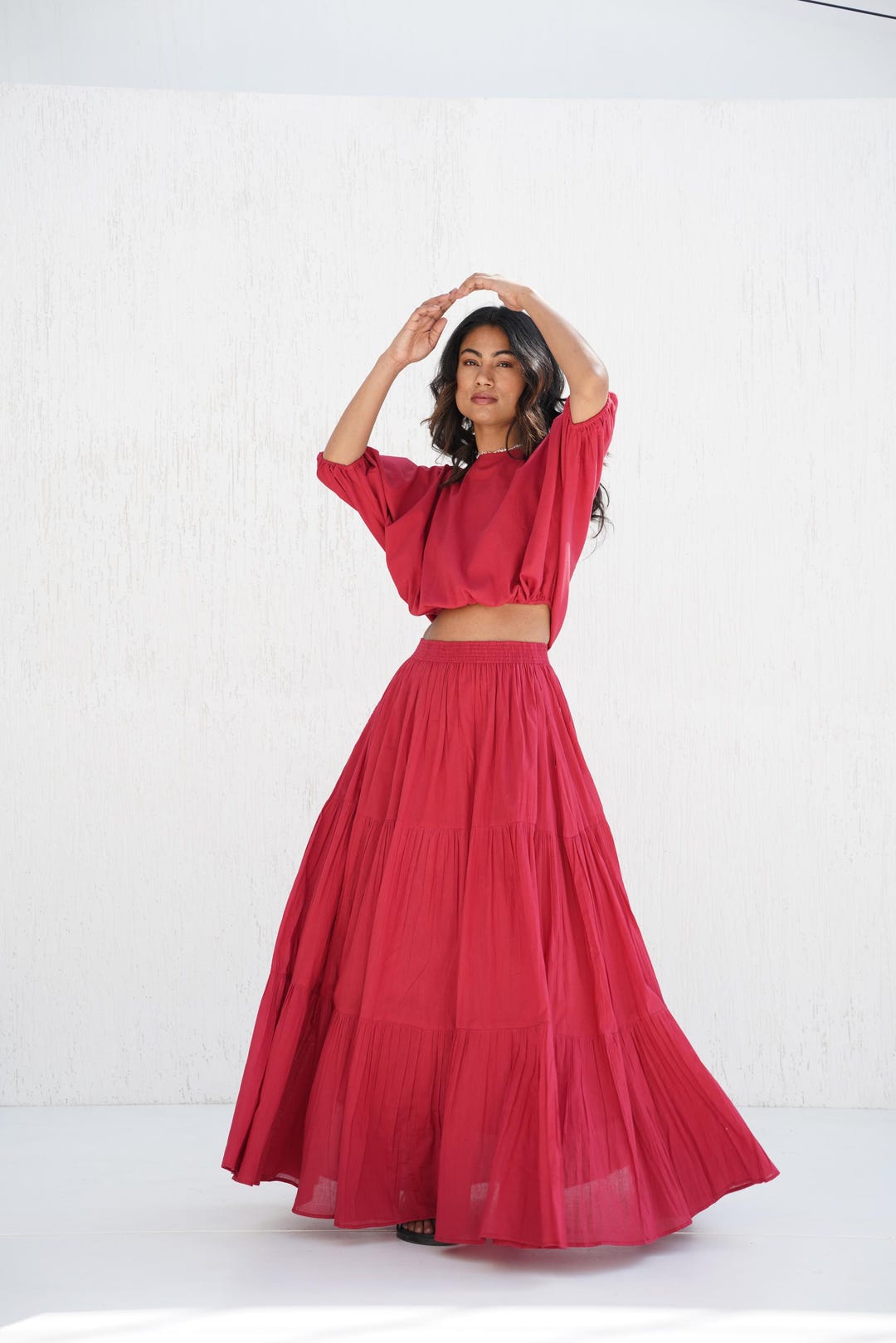 Cotton Boho Skirt and Top Set, Tiered Maxi Skirt With Pockets, Boat ...