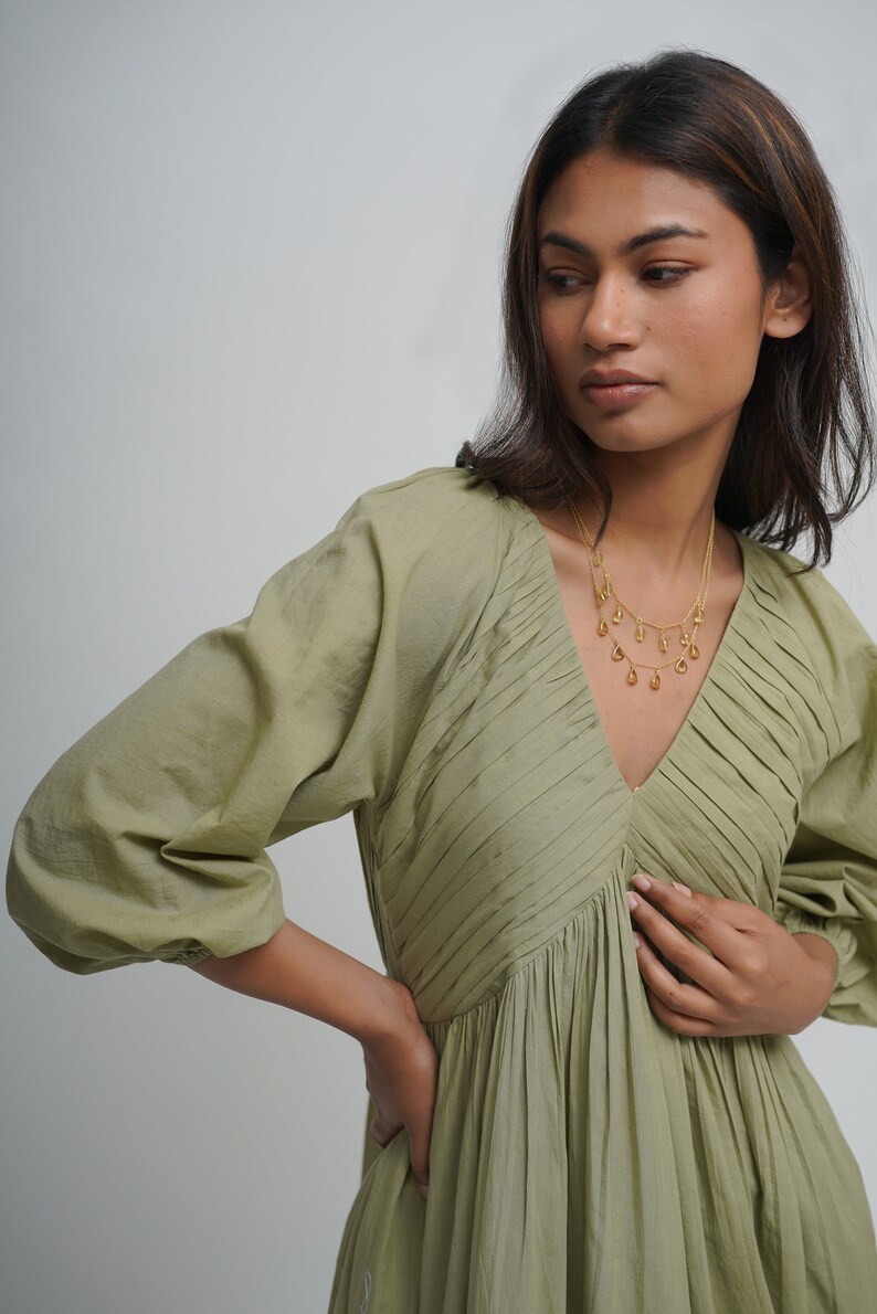 100% Cotton green layered maxi dress main image 1