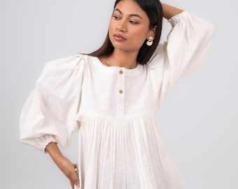 Cotton Flex Bauernbluse - Weißes Oberteil mit Puffärmeln