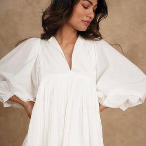 Organic Cotton Boho Short Dress, White Oversized Loose Dress, Front Tie Flowy Midi Dress, Relaxed Fit Cotton Dress, Summer Dress, Plus Size
