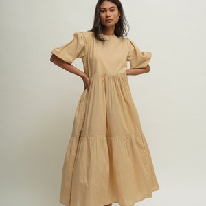 Organic Cotton Maxi Dress, Summer Tiered and Layered Dress, Boho Tunic with Pockets, Comfortable Loose Fit, Plus Size, Custom Sizing