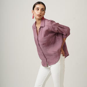 Linen Short Sleeve Button Down Shirt, Collared Linen Shirt, Oversized Linen Blouse, Soft Linen Shirt Women, Summer Linen Clothing, Plus Size