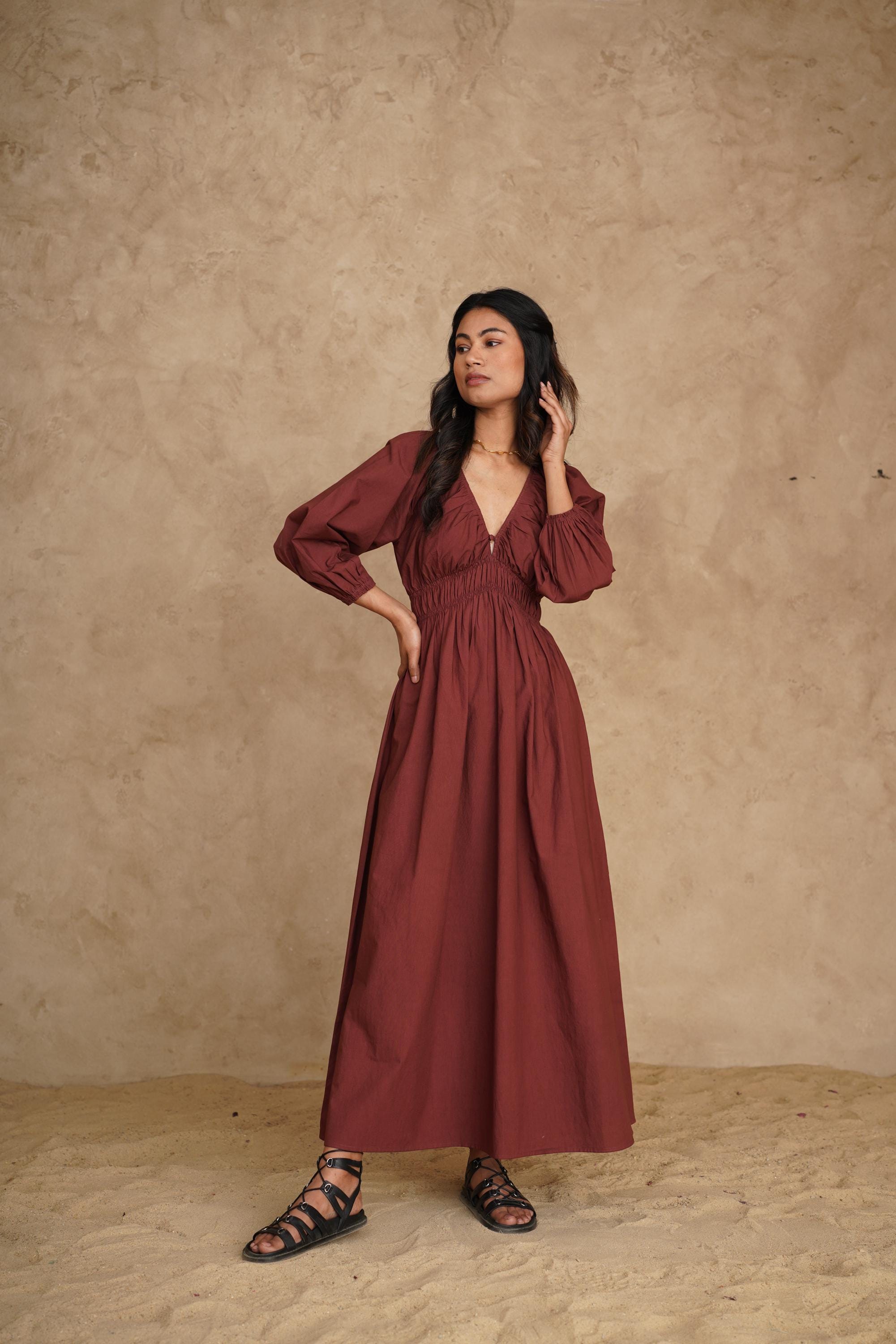 knee length dresses for ladies Women's Maxi Dress Long Sleeve Wrap