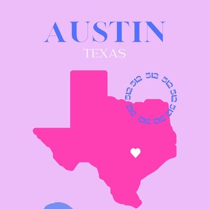 Impresión vibrante de la ciudad de Austin / Arte descargable / Decoraciones de apartamentos y dormitorios / De moda / Austin Texas / Impresión 512 /