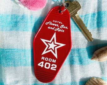 Flower, Sun, and Rain Double-Sided Hotel Keychains