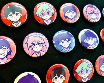 OMORI Holo Button Pins (1.5 Inch) - Sunny Aubrey Kel Hero Mari