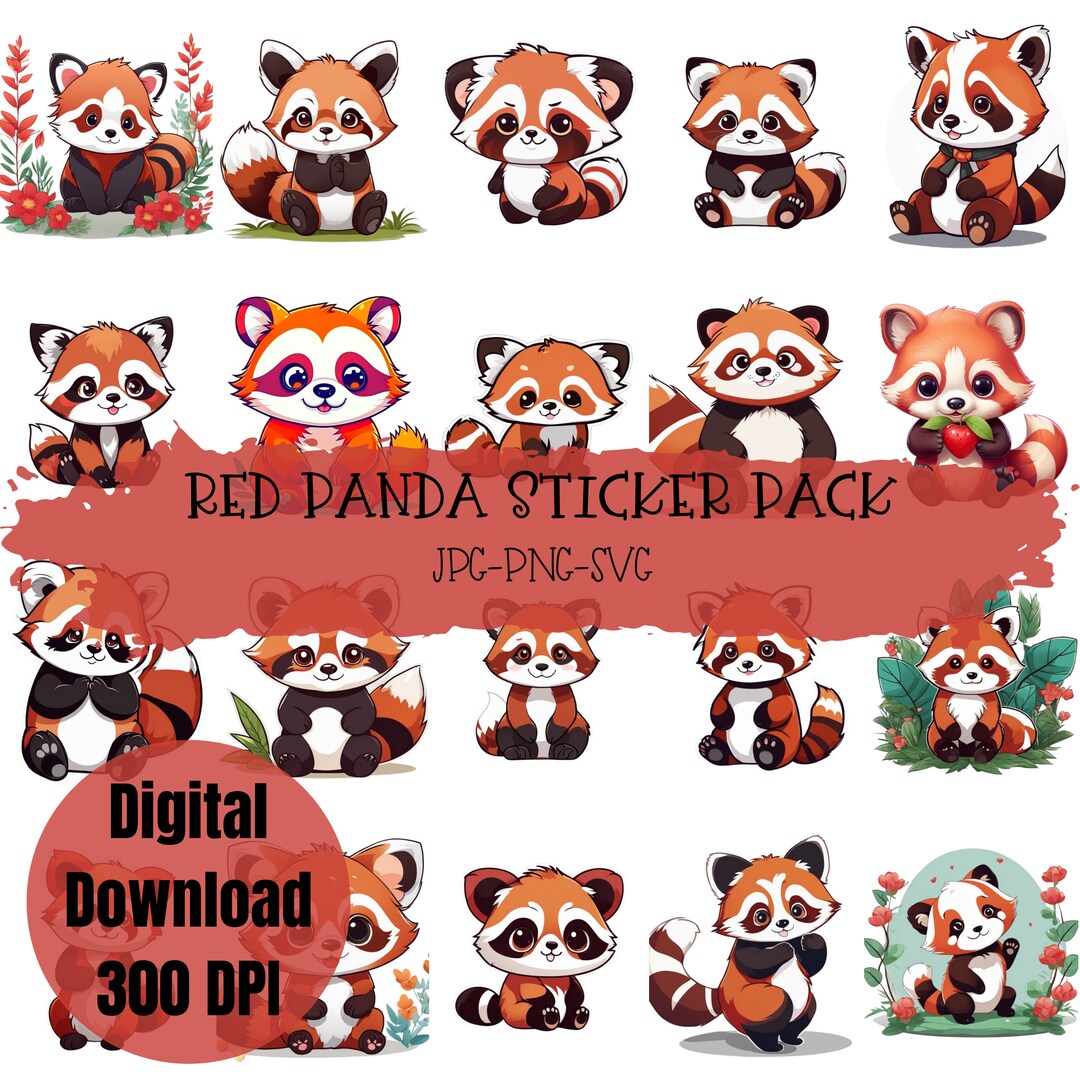 Cute Red Panda Stickers Digital Download JPG PNG SVG 300 Etsy