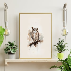 Great Horned Owl Portrait | Water Color | Wildlife Print | Bird Print Artwork | Vintage Sketch | Printable Wall Art | Digital Download
