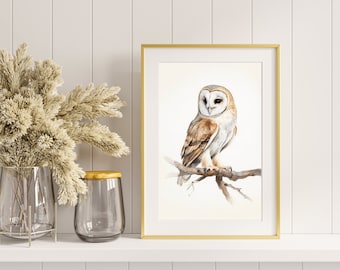 Barn Owl Watercolor Drawing | Wildlife Print | Bird Print | Simple Artwork | Vintage Sketch | Printable Wall Art | Digital Download
