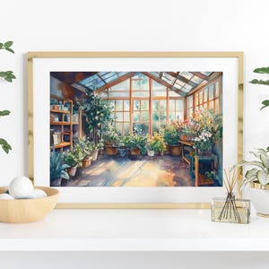 Spring Greenhouse Wall Art | Soft Green Print | Plant Lover Floral Decor | Watercolor Botanical Art | Cottagecore | Indoor Garden Print | #1