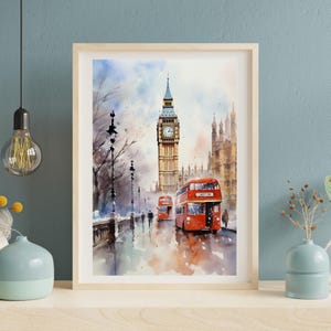 Big Ben Art, Double-Decker Bus, London Wall Art, London Cityscape Art, London Poster, Travel Poster, England Art, Downloadable Print | #V3