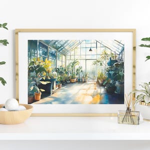 Spring Greenhouse Wall Art | Plant Lover Floral Decor | Watercolor Botanical Art | Cottagecore | Soft Green Print | Indoor Garden Print | #2